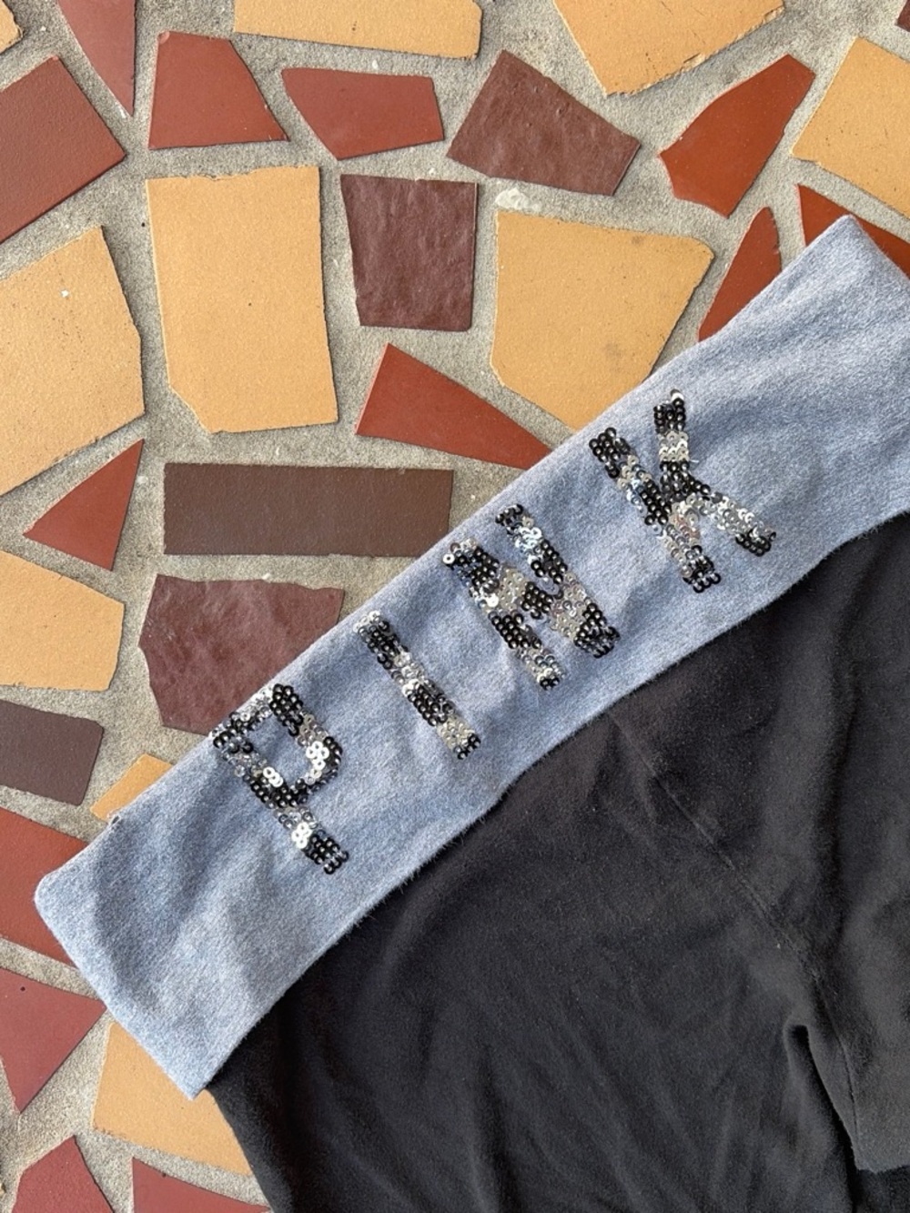 Victoria's Secret Black Leggings with Silver Sequin Waistband